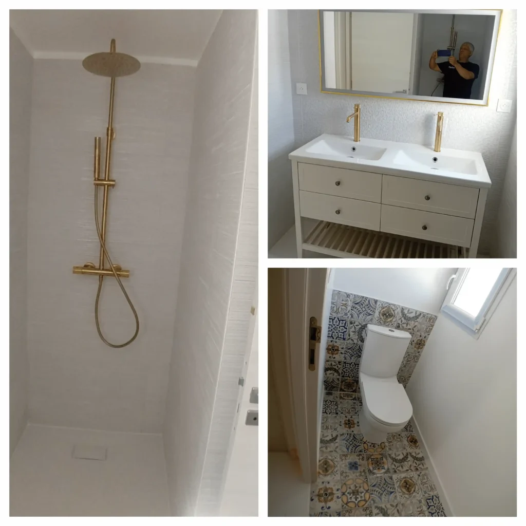 Douche moderne & robinetterie dorée — Capestang