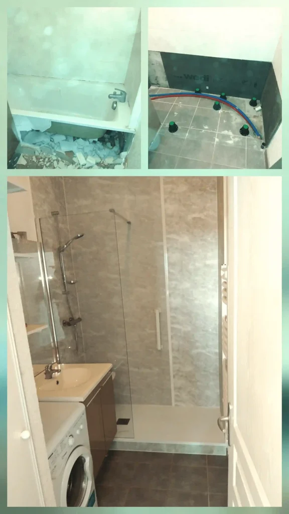 Chantier transformation baignoire en douche de plain-pied PMR à Sauvian